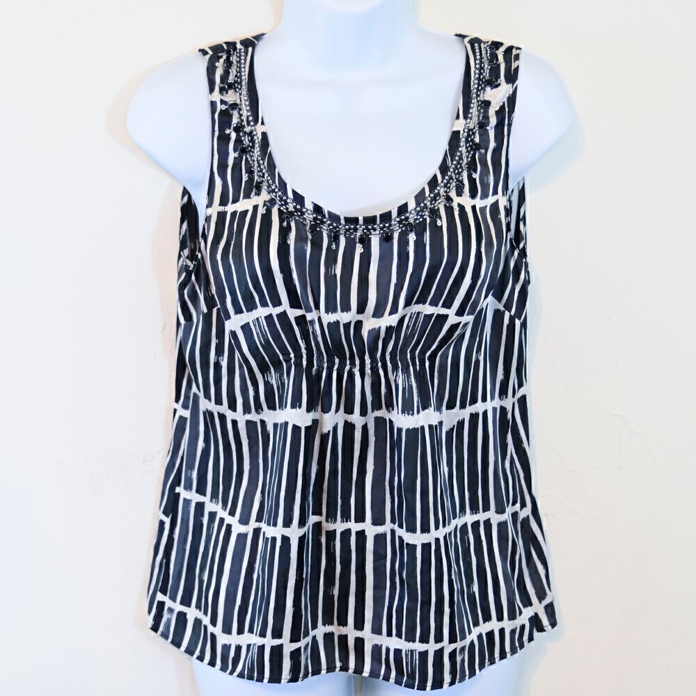 Ann Taylor Black White Embellished Scoop Neck